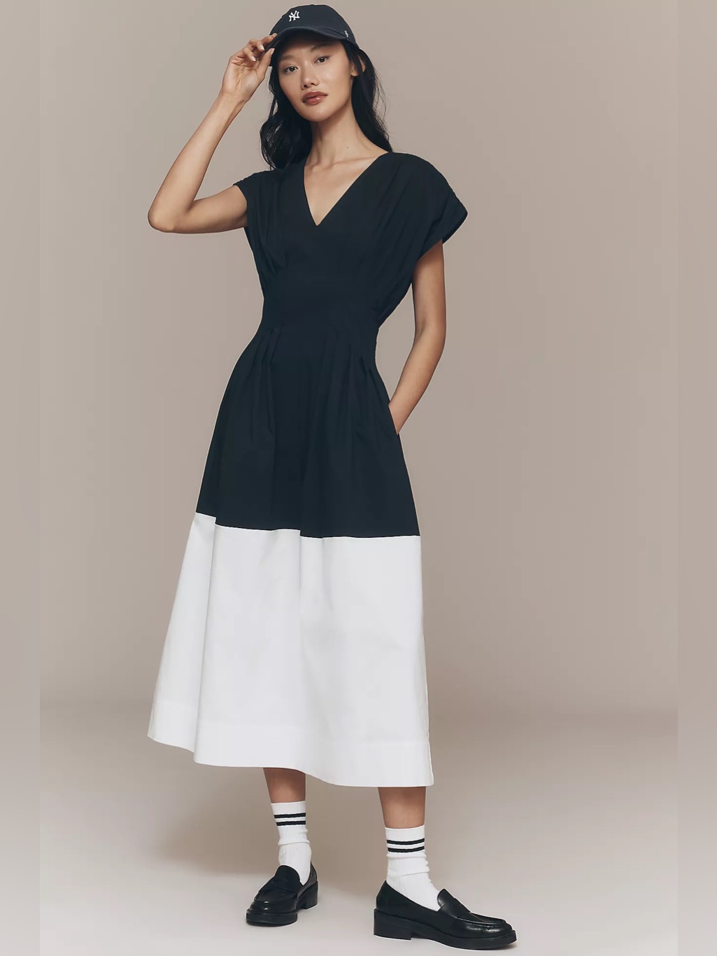 Exquise Pleated Short-Sleeve Twofer Midi Dress